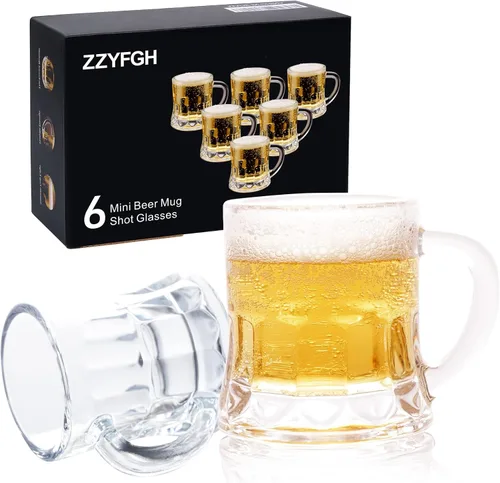 Miniatura 8 de ZZYFGH Paquete de 10 Mini Vasos de Chupito de Cerveza, Mini Vaso de Cerveza de Vidrio con Asa de 1.0 Onza, Vasos de Chupito para Tequila, Vodka