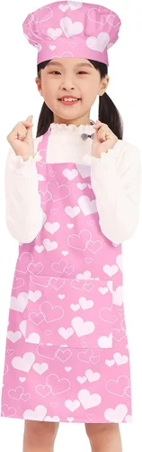 Miniatura 13 de BIGHAS Juego de delantal de chef para niños y niñas, correa ajustable para el cuello, cierre de gancho y bucle, diseño de cintura para hornear Blanco