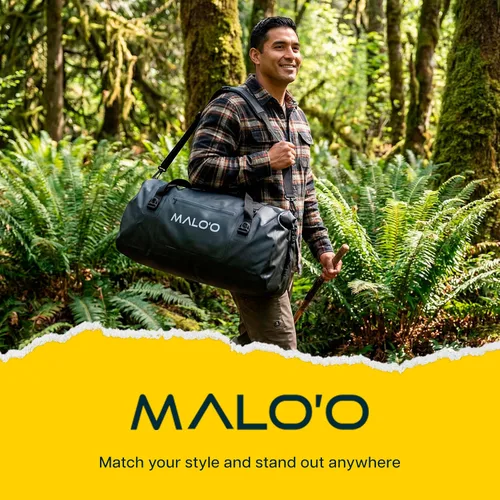 Miniatura 7 de Malo’o Bolsa de lona impermeable seca, Bolsa de equipo resistente de cubierta enrollable impermeable con correas para el hombro y bucles Molle, Negro