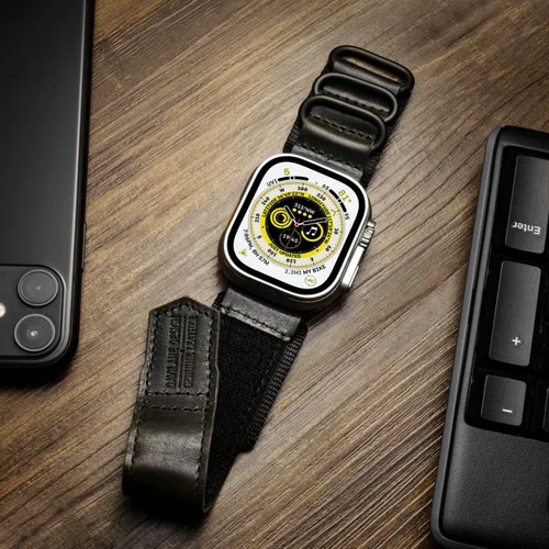 Miniatura 2 de Compatible with Apple Watch Band,Rugged Replacement Leather Nylon Strap With Three Buckle Loop Design For iWatch Ultra 3/2/1, Series