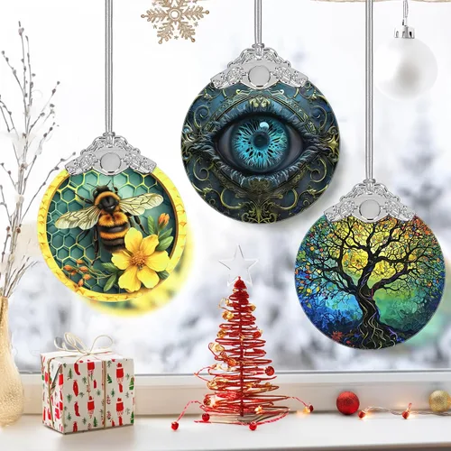 Miniatura 5 de Decoración navideña de vidrio emplomado de 3 pulgadas, adornos navideños, reliquia familiar, intercambio de regalos, idea de regalo, presente