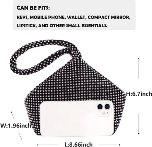 Miniatura 2 de Bolso de noche para mujer, con diamantes de imitación brillantes, triángulo, cadena de diseño, bolso de mano para fiesta, graduación, boda