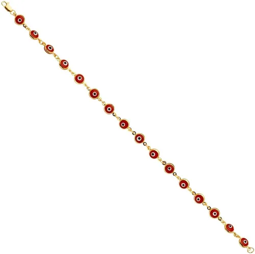 Miniatura 2 de Pulsera de oro amarillo de 14 quilates con ojo malvado rojo - 725