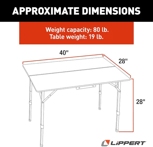 Miniatura 3 de Lippert - Mesa de campamento ajustable de bambú biplegable, superficie de mesa de 39-1/2" x 28-1/2" x 27-1/2", parte superior de madera lisa, patas