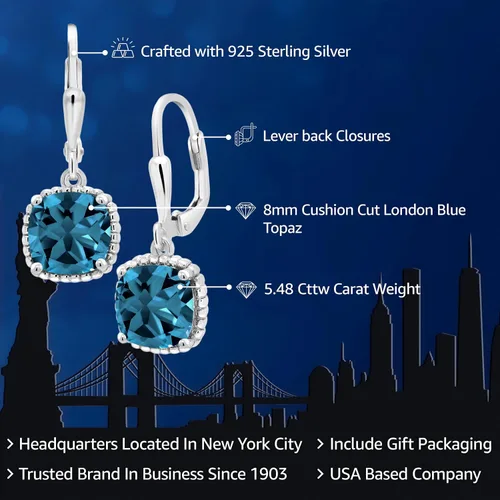 Miniatura 49 de Gem Stone King Aretes colgantes de plata de ley 925 de 0.315 pulgadas para mujer