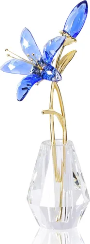 YWHL Figura de flor de lirio de cristal con jarrón, hecha a mano, regalo de flor de lirio azul para mujer, regalos de boda para pareja, decoración