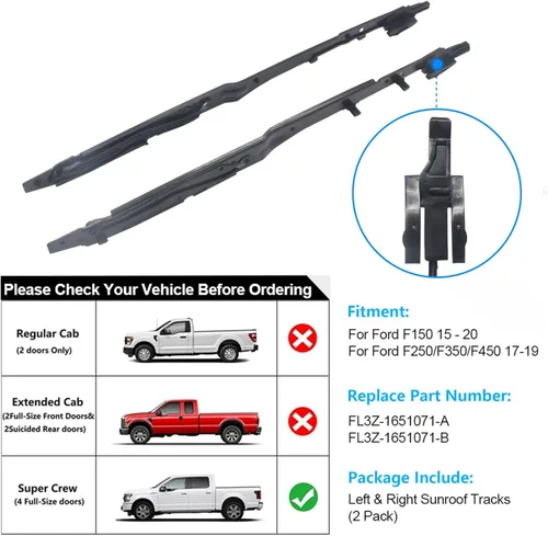 Miniatura 3 de Kit de reparación de montaje de riel de techo corredizo compatible con Ford F150 F250 F350 F450 2015-2020 Reemplazar OE FL3Z-1651071-A