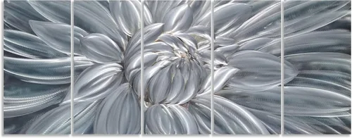 Miniatura 3 de Yihui Arts Arte de pared de flores de metal plateado, 5 piezas de arte de aluminio, escultura botánica contemporánea para sala de estar, dormitorio