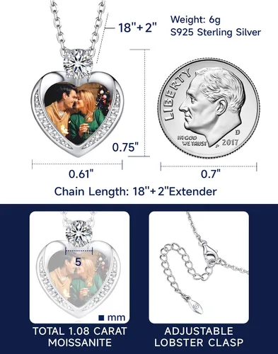 Miniatura 16 de MomentWish Collar de corazón para mujer, moissanita, diamante de imitación, plata de ley 925