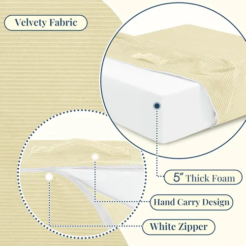 Miniatura 4 de Wellsin Cojines de Suelo Cuadrados Sólidos para Adultos y Niños - Cojín Grande de Suelo para Meditación y Asiento con Espuma Gruesa y Funda de Beige