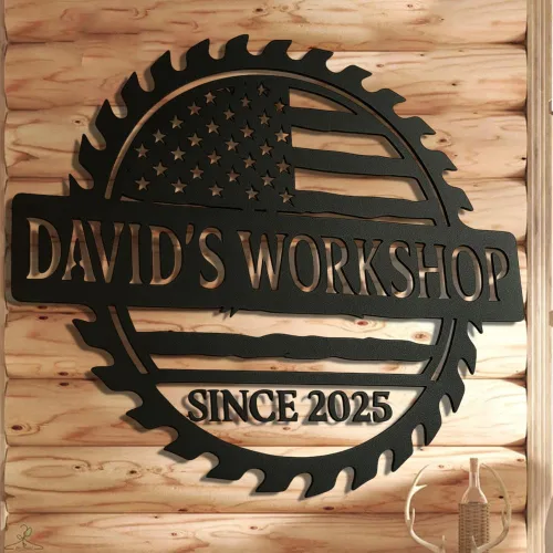 Miniatura 3 de Placa de Taller Personalizada de Bandera Americana de Metal, Regalo para Papá, Arte de Pared para Garaje, Placa de Taller de Papá, Nombre Diseño 4
