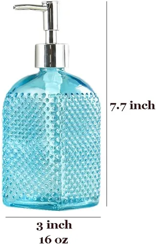 Miniatura 5 de Sizikato Botella dispensadora de jabón de vidrio con superficie con cuentas, 16 oz