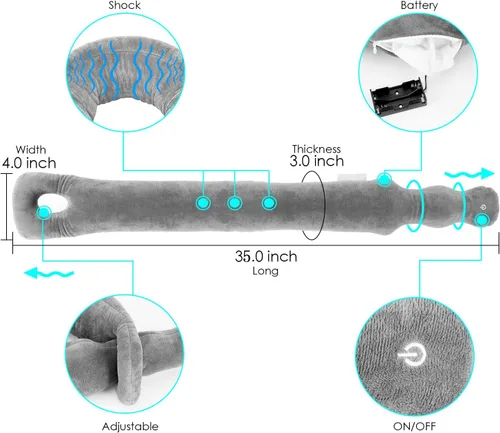Miniatura 2 de Almohada de viaje/masaje de cuello con vibración, almohada de avión, portátil, funciona con pilas, almohada vibratoria ajustable para aliviar