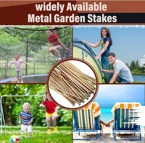 Miniatura 6 de Sadnyy 100 estacas de césped artificial, estacas de metal para bordes de paisaje, estacas galvanizadas en espiral para jardín, estacas de suelo