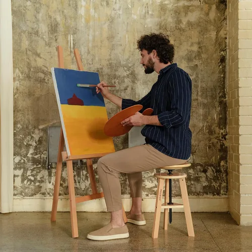 Miniatura 2 de MEEDEN Taburete de dibujo de madera con altura ajustable, taburete de artista, taburete de estudio de oficina, hasta 220 libras, madera de haya
