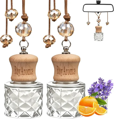 RoyAroma Difusor ambientador ecológico para automóvil, difusor colgante para automóvil, paquete de 2, perfume de aceite esencial natural para