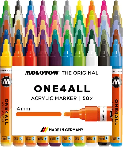 Molotow ONE4ALL - Juego completo de marcadores de pintura acrílica, 0.157 in, colores surtidos, 50 marcadores por juego, 1 juego cada uno (200.645)