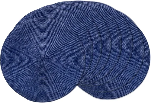 Miniatura 41 de AHHFSMEI Juego de 6 manteles individuales redondos trenzados de 15 pulgadas para mesas de comedor, tejido natural, resistentes al calor, color azul