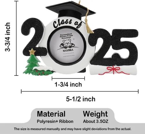 Miniatura 3 de Adorno personalizado para graduado 2025, adorno de Navidad de graduación de clase 2025, adornos de marco de fotos de graduación de felicitaciones