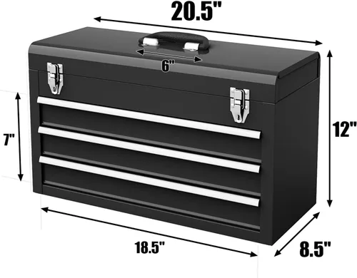 Miniatura 9 de Goplus Caja de herramientas con 3 cajones, organizador portátil de 4 niveles de 52 cm con bandeja superior para herramientas, cerradura automática