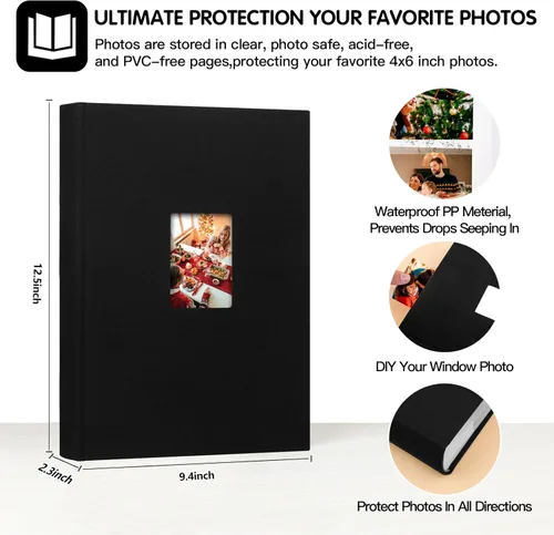 Miniatura 3 de Álbum de fotos de 450 bolsillos de 4 x 6 pulgadas con espacio de escritura, cubierta de lino de gran capacidad, libro con capacidad para 450 fotos