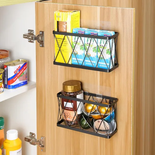 Miniatura 6 de YIGII Paquete de 3 Organizadores Adhesivos para Gabinete - Organizador de Puerta de Despensa Montado en la Pared, Soporte de Contenedor para Tapas