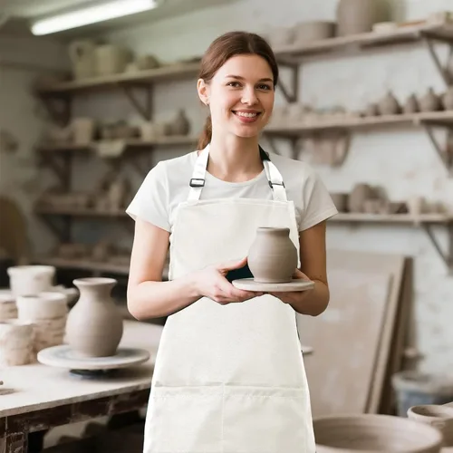 Miniatura 10 de Delantal de cocina para mujeres y hombres con bolsillos, delantales de arte de chef para cocinar, pintura, cerámica, cerámica