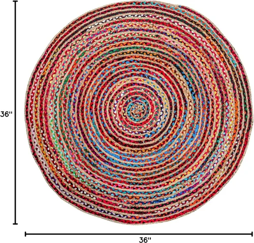 Miniatura 3 de Alfombra redonda de yute tejida a mano de 3 pies - Alfombras bohemias coloridas para sala de estar - Alfombra bohemia multicolor trenzada a mano