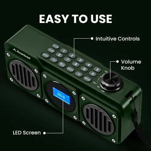 Miniatura 7 de Avantree Boombyte - Radio FM portátil y altavoz Bluetooth con excelente sonido estéreo, acabado de metal, tiempo de reproducción recargable largo