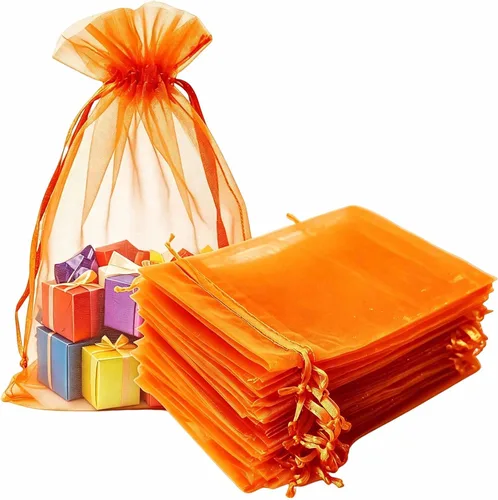 Miniatura 42 de Bolsas de regalo de organza de 4 x 6 pulgadas con cordón para joyas, dulces, paquetes de 50 bolsas de té de tela transparente azul aguamarina