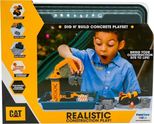 Miniatura 7 de CAT Dig N Build Juego de Concreto Moldeable - Compuesto de Concreto Moldeable de 12 onzas, Grúa, 2 Vehículos de Máquinas Pequeñas, Moldes