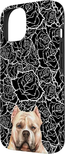 Miniatura 2 de Funda para iPhone 14 American Bulldog Bully Dog Rose Flower Negro Blanco