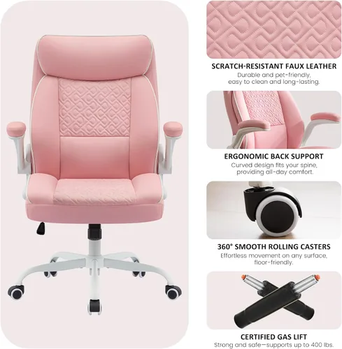 Miniatura 5 de Silla de oficina de cuero, silla de escritorio para computadora con soporte lumbar, ajuste de altura, cómodas sillas de tareas excutivas 400 libras