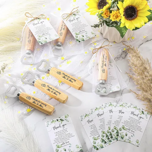 Miniatura 4 de Dandat Juego de 50 recuerdos de boda: abrebotellas, tarjetas de agradecimiento, bolsas de organza y cordel de yute para recuerdos de fiesta
