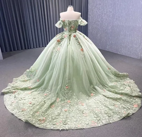 Miniatura 2 de Mauuwy Vestidos de quinceañera de flores florales de encaje de princesa, vestido de baile de tul brillante hinchado dulce 16 vestidos para fiesta