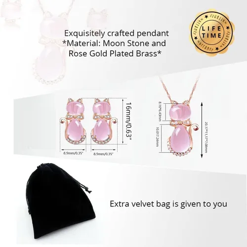 Miniatura 3 de Uloveido Linda forma de gato rosa CrystaL Studs Pendientes y collar colgante para niñas adolescentes Y404
