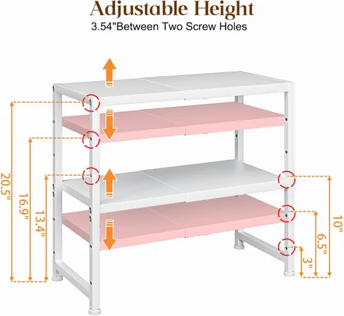 Miniatura 3 de Estante de almacenamiento de cocina expandible de 2 niveles, estantería de metal resistente de 150 libras para electrodomésticos pequeños, estantes