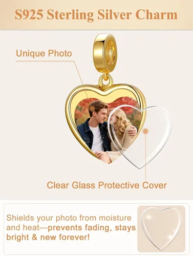 Miniatura 48 de Custom4U Photo Charms for Bracelets 925 Sterling Silver/Gold Plated Heart/Tree of Life/Round Charm Bead Personalized with Picture Custom