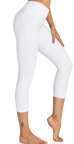 COOLOMG Pantalones de yoga para mujer, mallas capri para correr, leggings de tiro bajo, entrenamiento, gimnasio con bolsillos ocultos