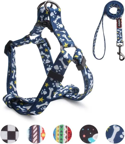 Miniatura 13 de QQPETS Juego de correa de arnés para perro, ajustable, resistente, sin tirones, arnés halter para perros de razas pequeñas, medianas y grandes, clip