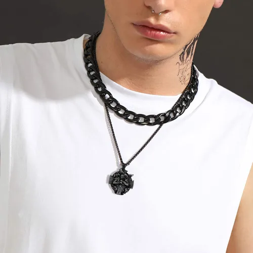 Miniatura 4 de U7 Wiccan Necklace Pagan Pendant Men Women Stainless SteelBlack18K Gold Plated PentagramNorse VikingRaven Occult Necklaces