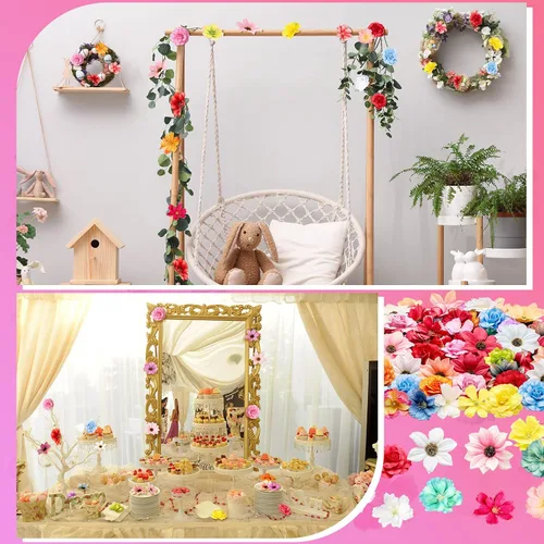 Miniatura 6 de Hoteam 100 cabezas de flores artificiales decorativas, pequeñas artesanías florales sintéticas, mini margaritas y ciruelas para bodas, pasteles, Día
