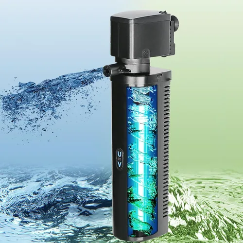 Miniatura 11 de Filtro Pequeño para Estanque de 75-300 Galones, Filtro de Acuario U-V Máquina Limpieza Verde Sumergible Bomba Potente Filtro de Cartucho 600GPH