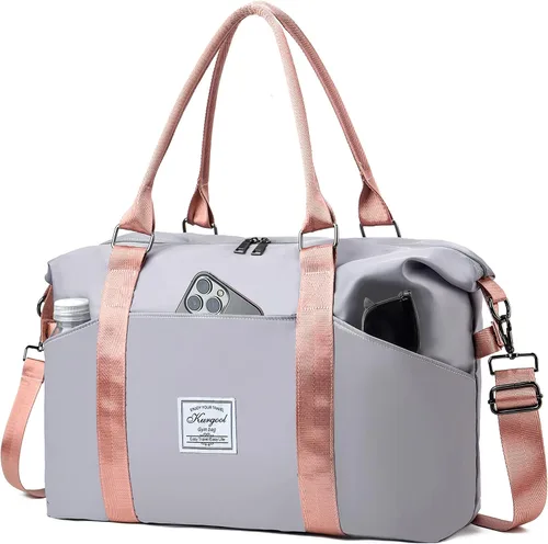 Miniatura 29 de Bolsa de gimnasio con bolsillo húmedo, bolsa de viaje plegable para mujer, bolsa de viaje impermeable para viajes, gimnasio, yoga
