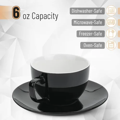 Miniatura 3 de BTaT Tazas de té y platillos de porcelana - 6 onzas, negro, juego de 6, adultos