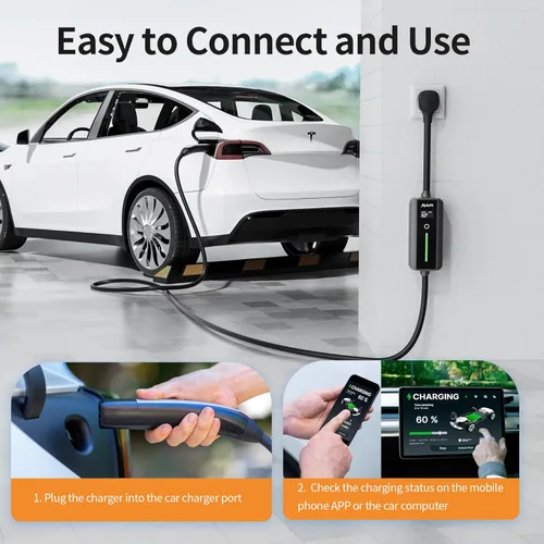 Miniatura 3 de Alxum Cargador Tesla de Nivel 2 - Cargador Portátil Tesla de 32 Amperios con Cable de 16.4 pies para Hogar y Exterior, Conector Móvil con Enchufe