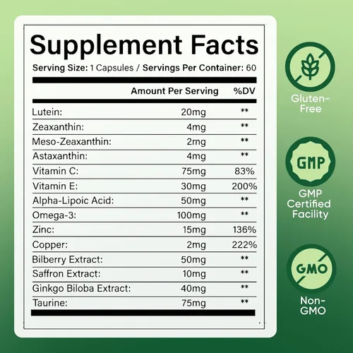 Miniatura 2 de Fórmula avanzada 14 en 1, suplemento ocular con luteína, zeaxantina, astaxantina, extracto de arándano y zinc, suplemento mineral y vitamina ocular