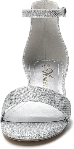 Miniatura 3 de Athlefit Sandalias para niñas, puntera abierta, correa en el tobillo, tacones bajos, zapatos de vestir para niñas pequeñas y grandes