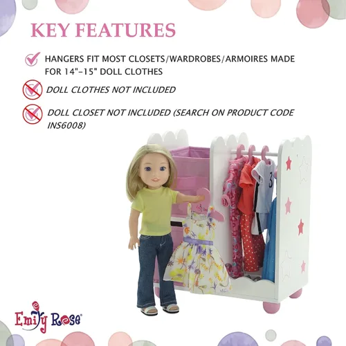 Miniatura 3 de Emily Rose Perchas rosas para ropa de muñecas de 14 pulgadas, paquete de 10 accesorios de organización para ropa de muñecas de 14 a 15 pulgadas