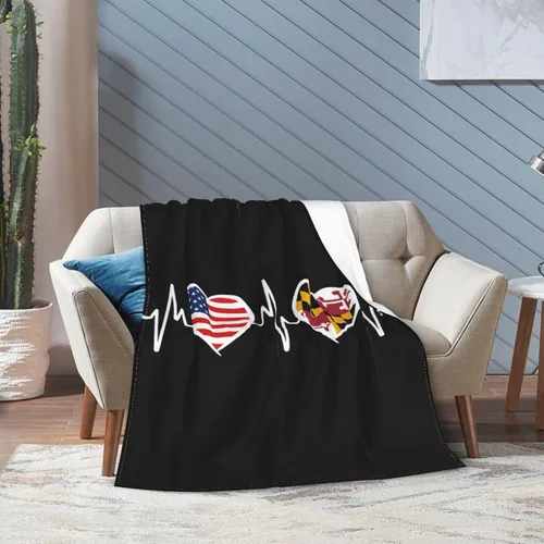 Miniatura 7 de Manta de franela cálida y ultrasuave con la bandera de Estados Unidos y Maryland, manta negra para todas las estaciones, decoración del hogar